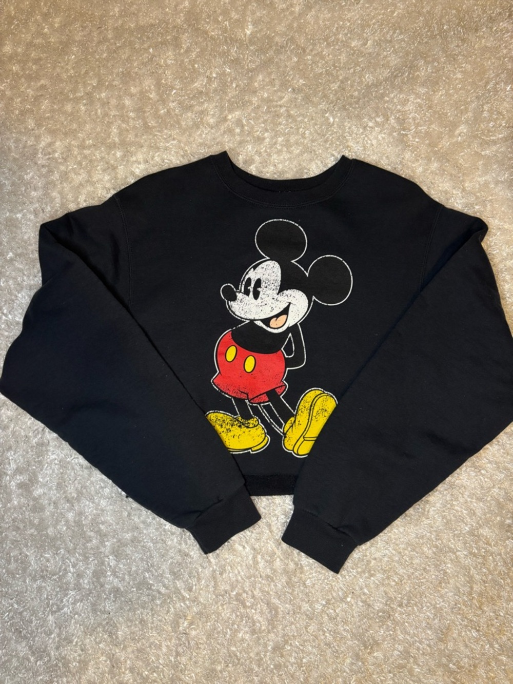 Black Mickey Mouse Cropped Graphic Crewneck Sweater